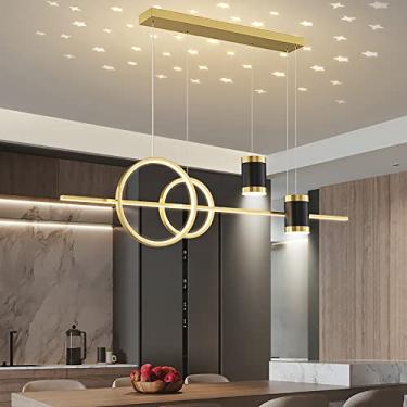 Imagem de Lustre pendente moderno de LED com projeção de estrelas, ajustável, dourado, linear, para cozinha, 39x47 polegadas