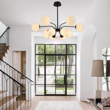 Imagem de Sputnik Pendant Light 12-Light Lustres de metal de meados do século para sala de jantar Ilha da cozinha Lustre moderno em formato de globo Luminária suspensa de teto para sala de estar Hall