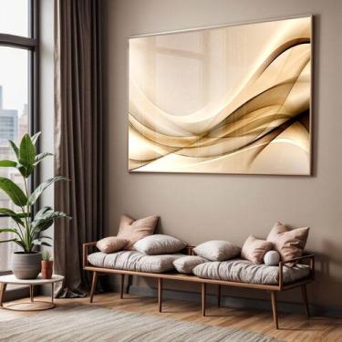 Imagem de Quadro com Moldura e Acrilico Cristal Vidro Sala Quarto Abstrato Doura