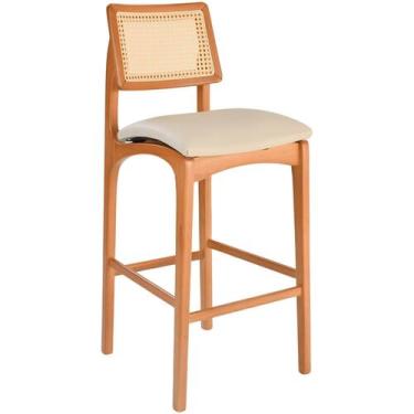 Imagem de Banqueta Alta Amsterdã Madeira Maciça Amendoa Encosto Tela Sextavada A