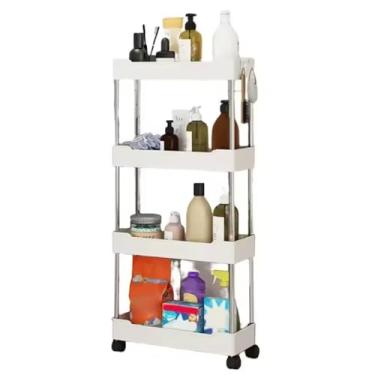 Imagem de Carrinho Organizador Slim 4 Prateleiras com Rodinhas Multiuso, Plástico Resistente, Cozinha, Banheiro e Escritório 0002 (Branco)