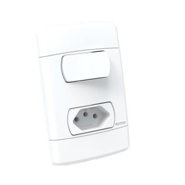 Imagem de Conjunto De Interruptores Simples 1 Tecla E Tomada 2 Pinos 10A Branco Durín