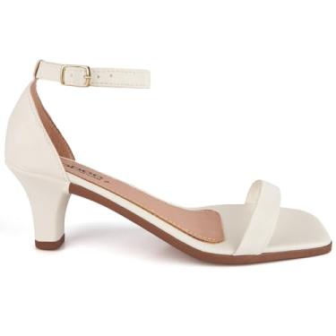 Imagem de Sandália Feminina Salto Baixo Fino Bico Quadrado Fivela Básico Casual Confortável Clássica (Branco, BR, Adulto, Numérico, 39)