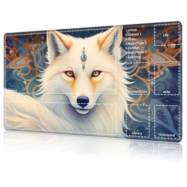 Imagem de for MTG Card Playmat with Zone,Game Play Mat for MTG TCG 24 x 14 inches,Non-Slip Play Mat for Commander Board RPG CCG Game TCG Other Card Games/Mouse Pad-White Fox