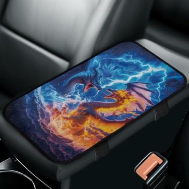Imagem de Qpednta Capa de apoio de braço Ice and Fire Wolf Capa de console central de carro fácil de instalar almofada de apoio de braço de carro protetor de flanela protege contra garras de animais de
