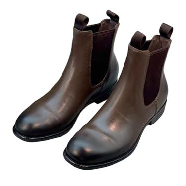Imagem de Archicolor Sapatos femininos minimalistas nórdicos de inverno de couro bovino Chelsea botas estilo britânico chaminé cano curto sapatos femininos, Marrom, 37