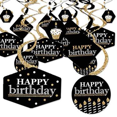 Imagem de Big Dot of Happiness – Aniversário adulto – Ouro – Decoração de festa de aniversário – Redemoinhos de decoração de festa – Conjunto de 40, Black, Gold, White, Adult Happy Birthday Swirls
