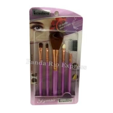 Imagem de Kit Com 5 Pincéis De Maquiagem Facial Blush Sombra Sobrancelha Lábios 