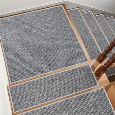 Imagem de ComiComi Passadeira de escada antiderrapante – 76 cm x 76 cm para degraus de madeira lavável autoadesivo tapete de aterrissagem de escada resistente a manchas tapetes de escada para crianças e cães