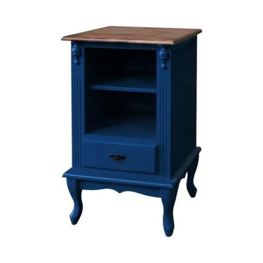 Imagem de Mesa De Cabeceira Com Gaveta E Pés Luiz Xv - Azul Bic Com Tampo Imbuia Glazer