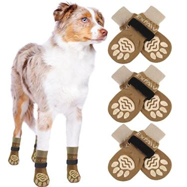 Imagem de EXPAWLORER 6 peças de meias antiderrapantes para evitar lamber patas, sapatos de cachorro para pavimento quente, melhor protetor de pata para controle de tração em piso de madeira, botas para cães