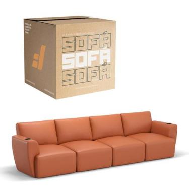 Imagem de Sofá 4 Lugares Sala De Estar em Couro Bovino Modular Damie Na Caixa, G