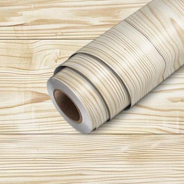 Imagem de HOMETITUTE Papel de parede de madeira de pinho claro, descasque e cole de grão natural 395 x 43 cm, papel de contato autoadesivo removível para quarto, sala de estar, armários de cozinha, decoração de