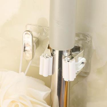 Imagem de 2 peças de suporte de clipe de esfregão de parede, não perfurado, autoadesivo, vassoura, escova de varrer, suporte de armazenamento para cozinha, banheiro, prata, 1,8 x 2,8 cm