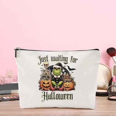 Imagem de Bolsa de maquiagem assustadora de esqueleto de abóbora para o Dia das Bruxas, presentes divertidos para amigas, mulheres, meninas, amantes de livros, bolsas de cosméticos