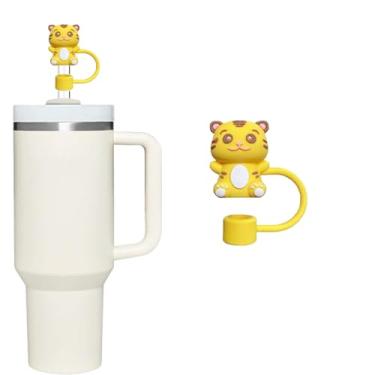Imagem de Capa de palha de leão para copo Stanley, tampas de canudo de silicone de 10 mm para copos Stanley de 30 e 1,134 g com alça, tampas reutilizáveis à prova de poeira, protetores de palha de animais fofos