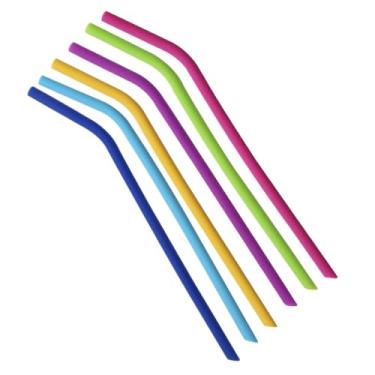 Imagem de Conjunto de 6 canudos reutilizáveis de silicone, canudos, 25 cm, design de dobra pequena, não é fácil de deformar, adequado para chá de leite, suco, bebidas carbonatadas, piqueniques de acampamento.