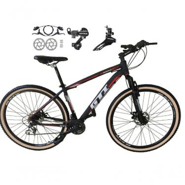 Imagem de Bicicleta Aro 29 Gti Roma 21v Câmbios Shimano Freio Disco Hidráulico Suspensão Pneu Faixa - Preto-vermelho-branco Tam.19