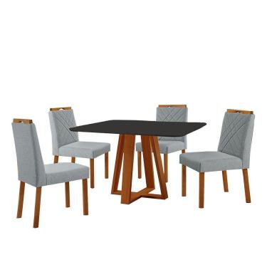 Imagem de Conjunto Sala De Jantar Mesa Floripa 120x90cm Preto Com 4 Cadeiras Dallas Linho Cinza