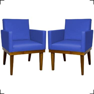 Imagem de Kit 2 Poltronas Decorativa Para Sala Recepção Consultório Escritório Base Em Madeira Divine Corino