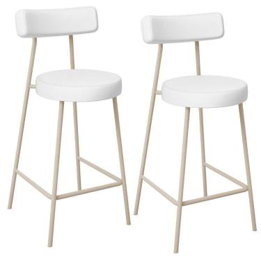Imagem de Kit 02 Banquetas Baixa Cozinha Sala Jantar Bancada Milão Arena L02 Facto Branco - Lyam Decor