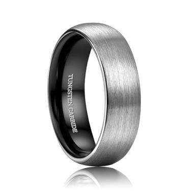 Imagem de ORAZIO Anéis de casamento de tungstênio para homens 6/8 mm aliança de casamento masculina preto/prata/banhado a ouro, acabamento fosco escovado borda polida aliança de compromisso masculino joia