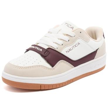 Imagem de Nautica Tênis de cano baixo para meninos, tênis de basquete para crianças, tênis de corrida escolar ao ar livre - Tamanhos para crianças grandes/crianças pequenas, Borgonha branca, 16