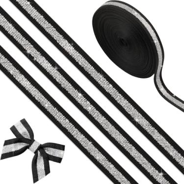 Imagem de YKW Fita de glitter prata preta 9,5 cm x 10 metros, faixa brilhante de gorgorão sem queda, acessórios de cabelo com laços de torcida, suprimentos para mamãe de baile, decoração de festa de espírito de