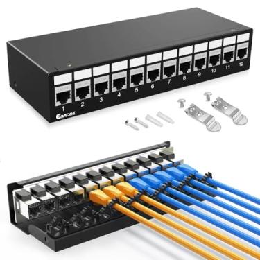 Imagem de Enmane Patch Panel de 12 portas CAT6A Keystone Patch Panel Patch Patch de rede blindado com gerenciamento inteligente de cabos para rede doméstica/escritório (1U 12 portas, CAT6A)