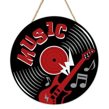 Imagem de Bolisom Placa musical de vinil para porta da frente, álbum musical, guitarra, cabide de madeira, estúdio de artista, decoração de casa, guirlanda de madeira vintage, decoração de parede interna