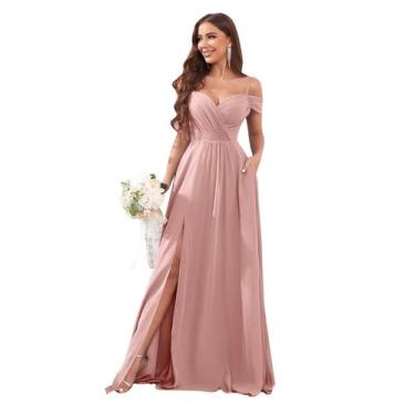 Imagem de Vestido de dama de honra Sukleet Dusty Rose Chiffon A Line Size 4