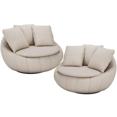 Imagem de Kit 02 Poltronas Para Sala De Estar Giratória Kira M03 Bege - LYAM DEC