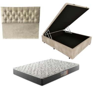 Imagem de Cama Box Baú Blindada com Colchão de Espuma D33 17cm + Cabeceira Botonê (SUEDE BEGE, Casal)