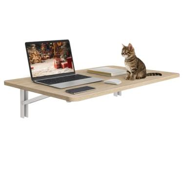 Imagem de Mesa dobrável de madeira natural montada na parede de 60 x 40 cm, mesa flutuante para lavanderia, cozinha ou escritório pequeno