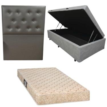 Imagem de Cama Box Baú Blindada com Colchão de Espuma Orthopedic + Cabeceira Botonê (CORINO CINZA, Solteiro)
