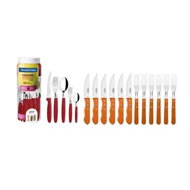 Imagem de Kit - Jogo De Churrasco Inox 12 Peças Dynamic + 1 Faqueiro Vermelho 30pç - Tramontina
