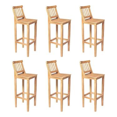 Imagem de Kit 6 Banquetas Alta De Ripada Com Encosto Confort - Natural - Bege