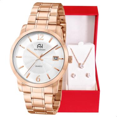 Imagem de Relógio Feminino Champion Ana Hickmann Analógico Rosé AH29016Z Calendário Colar e Brincos