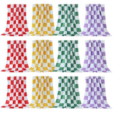 Imagem de Buryeah 12 mantas de flanela xadrez a granel 101,6 cm x 127 cm cobertores macios quentes para decoração de Natal, casa, cama, sofá, cadeira, acampamento, viagem