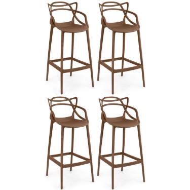 Imagem de Kit 4 Banquetas Allegra Com Encosto Design Cozinha/bancada - Marrom