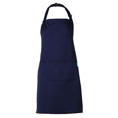 Imagem de Avental de poliéster para cozinha, churrasco, restaurante, adulto, com cinto ajustável no pescoço, 2 bolsos para cozinhar, assar, jardinagem, para homens e mulheres - azul marinho