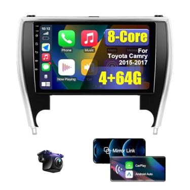 Imagem de Rádio estéreo para carro Android 14 atualizado 4 + 64 G para Toyota Camry 2015 2016 2017 com CarPlay sem fio/Android Auto, rádio veicular com tela sensível ao toque HD de 10,1 polegadas com câmera