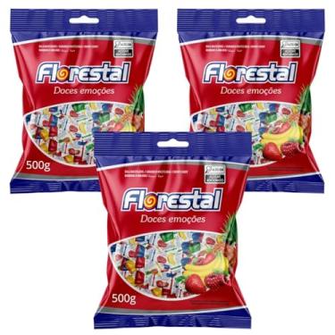 Imagem de Kit 3 Pacotes Bala Mastigável De Frutas Sortidas C/100un 500g Cada - Florestal