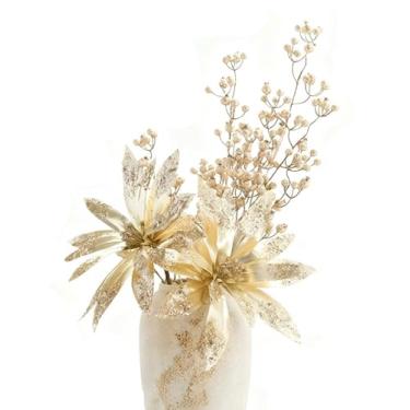 Imagem de Youshe Poinsétia artificial de flores de Natal de 33 cm e palhetas longas de frutas vermelhas com glitter, 2 peças, enfeites de árvore de Natal, vasos de flores para guirlanda de Natal, decoração de