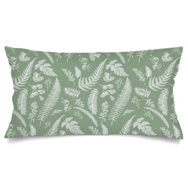 Imagem de Capas de almofada lombar verde sálvia 50 x 1011 cm, capa de travesseiro de corpo longo de folha botânica para cama, fronha tamanho king size branca verde com fecho de envelope capa de almofada