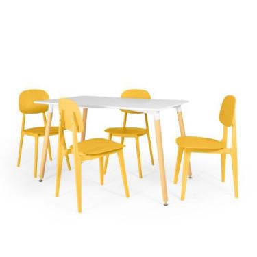 Imagem de Conjunto Mesa de Jantar Retangular Eiffel Branca 120x80cm com 4 Cadeir