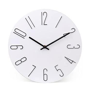 Imagem de Relógio de parede silencioso sem tique-taque 30 cm estilo moderno relógios de parede de madeira decorativos para quarto, cozinha, escritório, banheiro (branco)