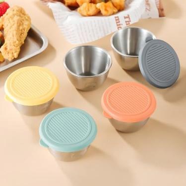 Imagem de Pacote com 4 recipientes de molho de salada de aço inoxidável de 76,5 g, tampas de silicone à prova de vazamento para almoço e viagem