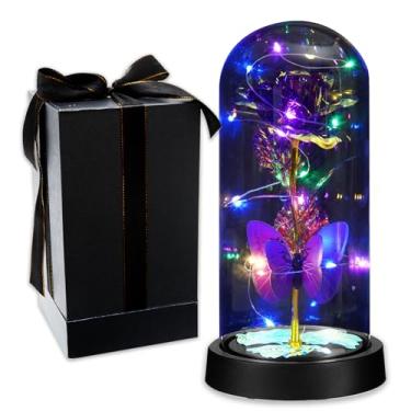 Imagem de ApexMart Presentes de aniversário para mulheres, rosa para sempre, com luzes coloridas em cúpula de vidro, flores eternas para mãe, Natal, Dia dos Namorados, para avó, flores de vidro