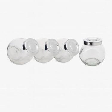 Imagem de Kit Conjunto 4 Potes Multiuso Organizadores de Vidro para Condimentos 180ml Tampa Prateada Rosqueável Organizador para Temperos e Especiarias